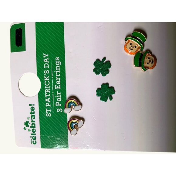 St Patrick's Day Earrings-  Set of 3 Pairs Rainbow, Shamrock, Leprechaun - Picture 7 of 7